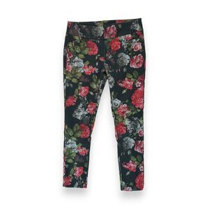 Soft Surroundings Red Black Floral Stretch Pants with Pockets Women's Size Small